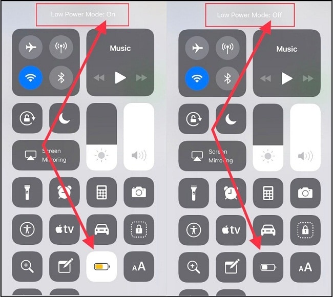 Turn on and turn off Low power mode in control center