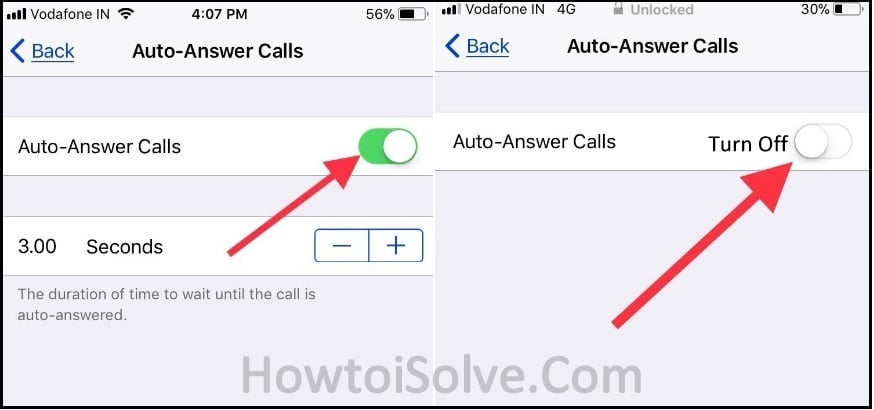 stop disable auto-answer phone calls iOS 11 on iPhone iPad