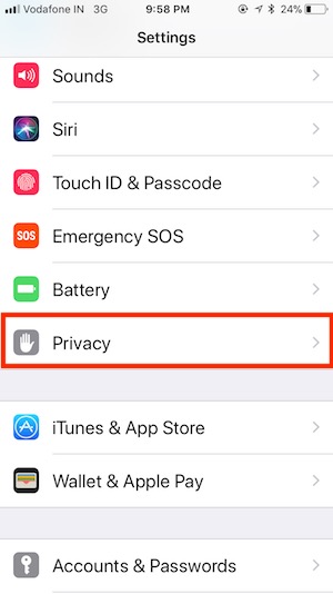 1 Настройки конфиденциальности на iPhone