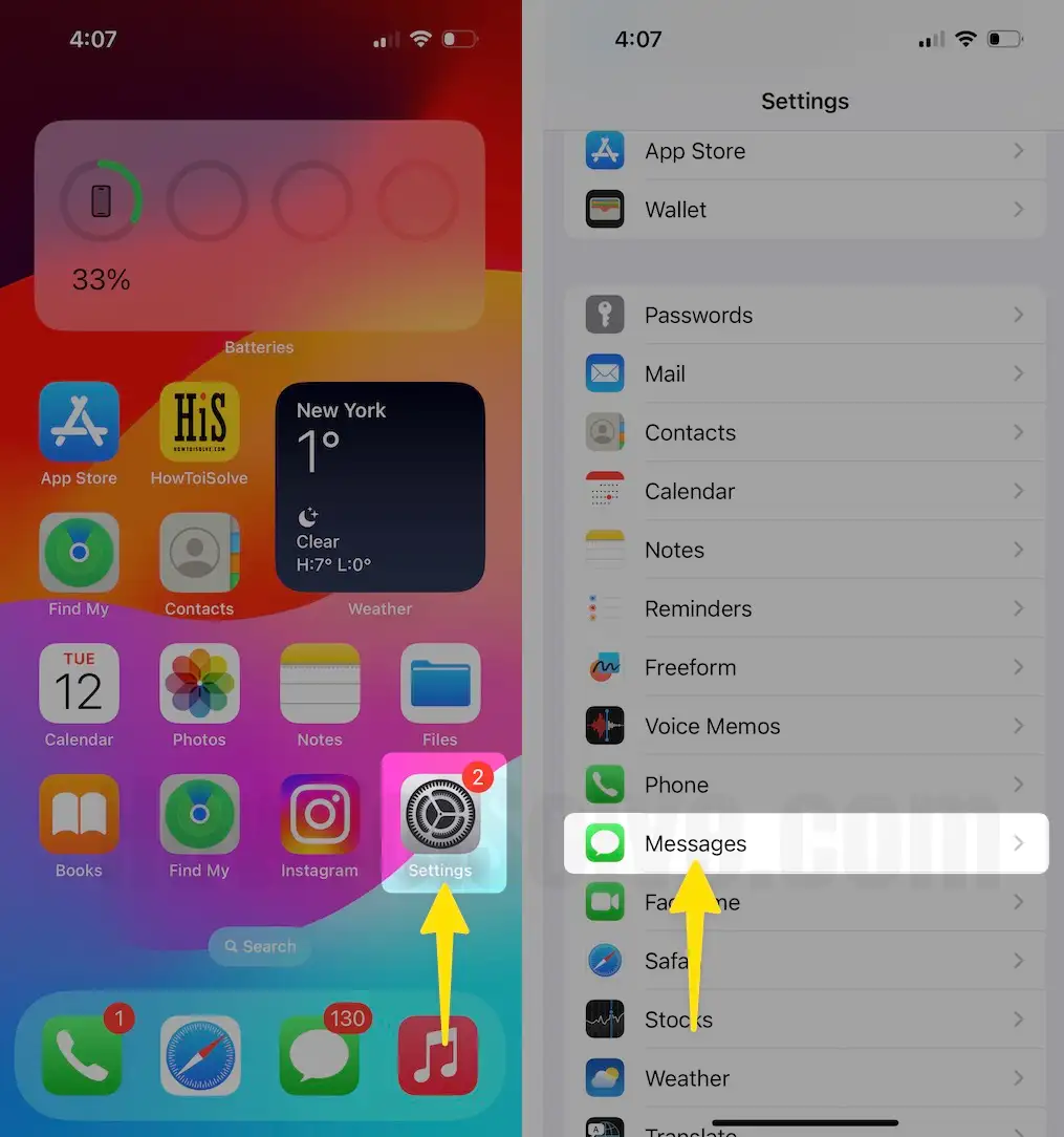 Launch the settings app tap on messages on iPhone
