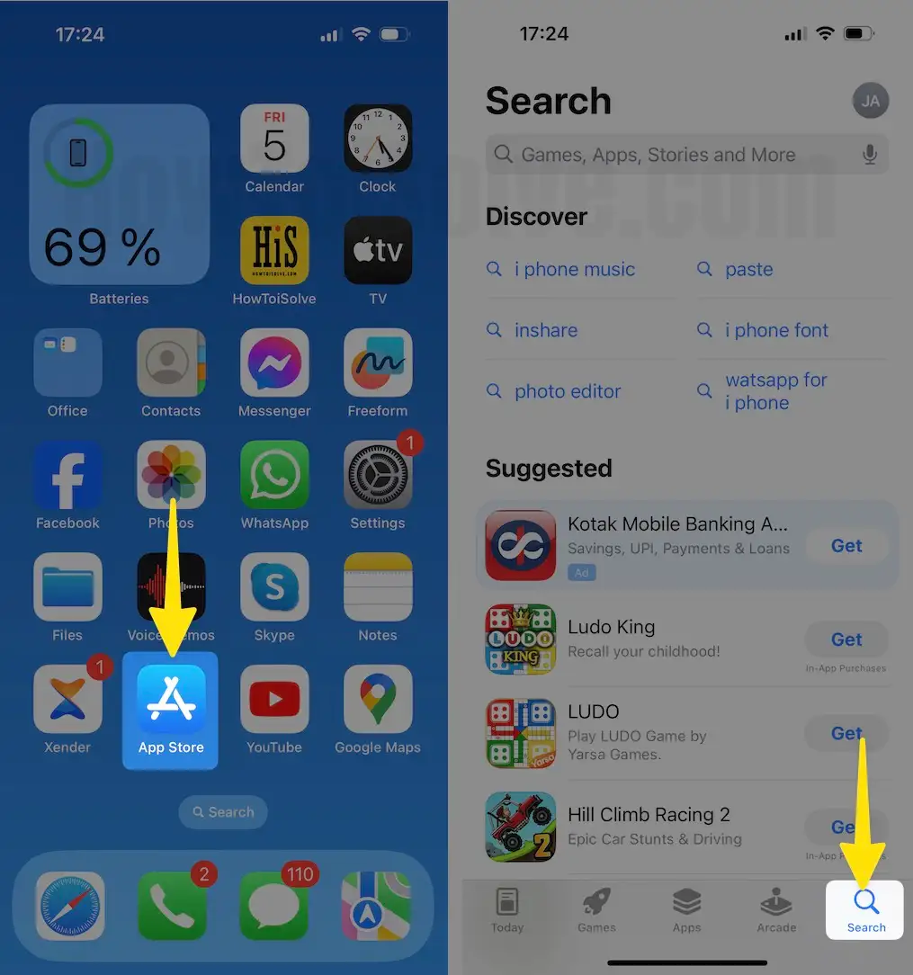 Open App Store Tap on Search on iPhone
