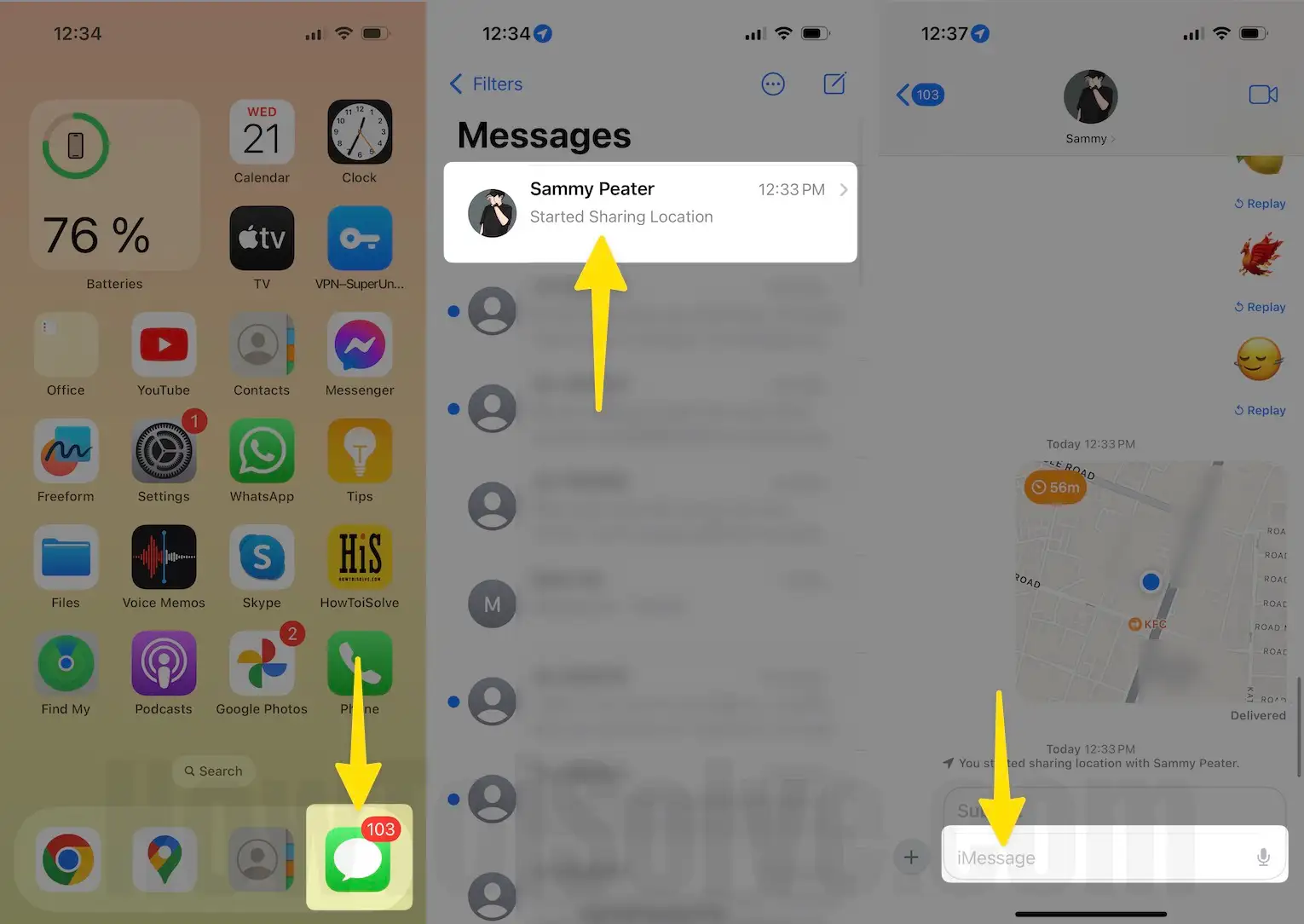 Open messages app tap conversion click type the messages on iPhone