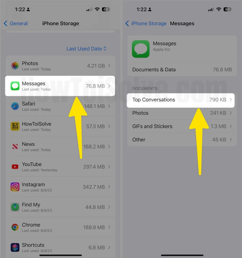 Open the messages go to top conversations on iphone