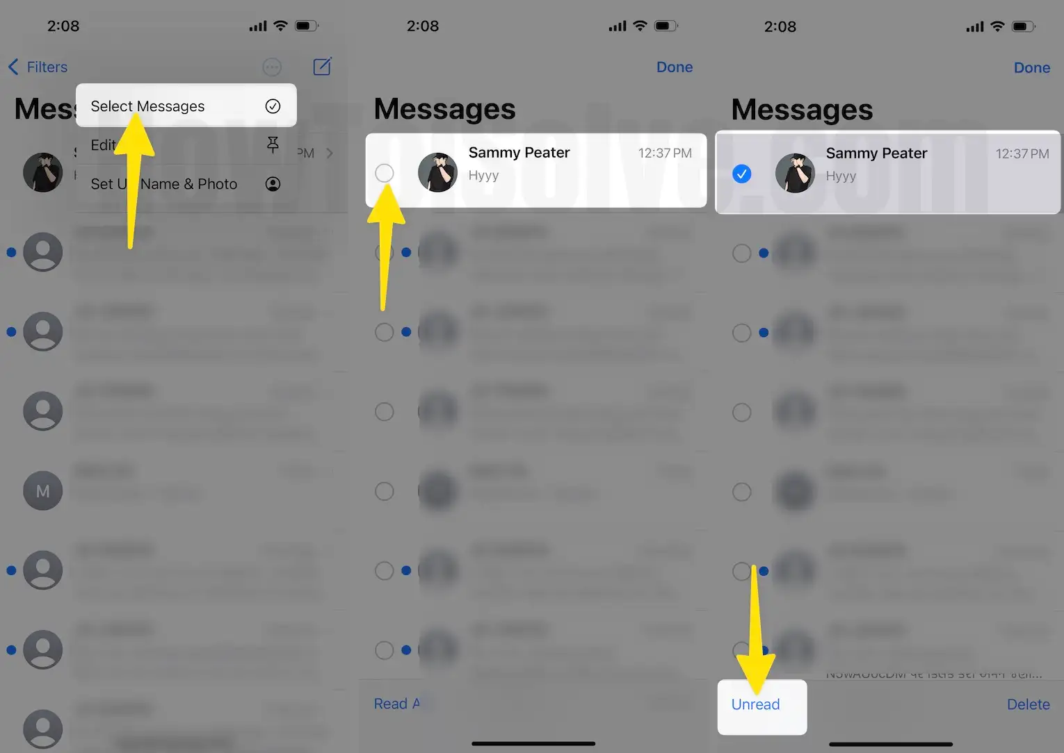 Click select messages tap messages select unread on iPhone