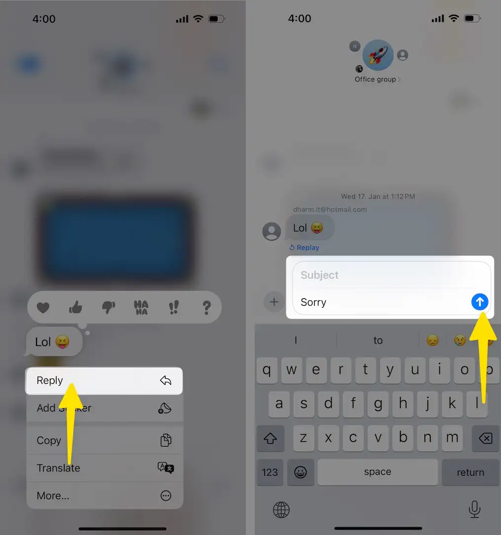 Select reply to messages on iPhone