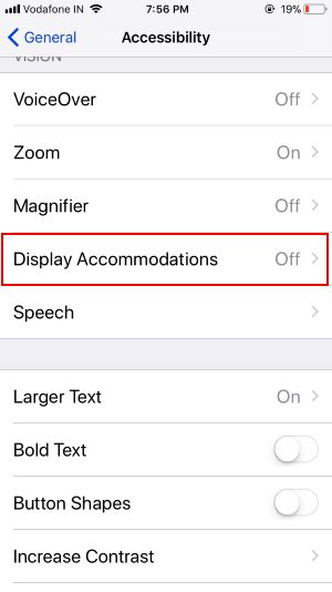 3 Display Accommodations in iOS 11 for Change Brightness to auto