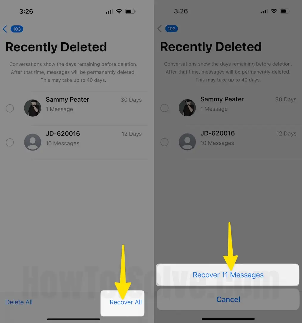 Click recover all choose recover messages on iPhone