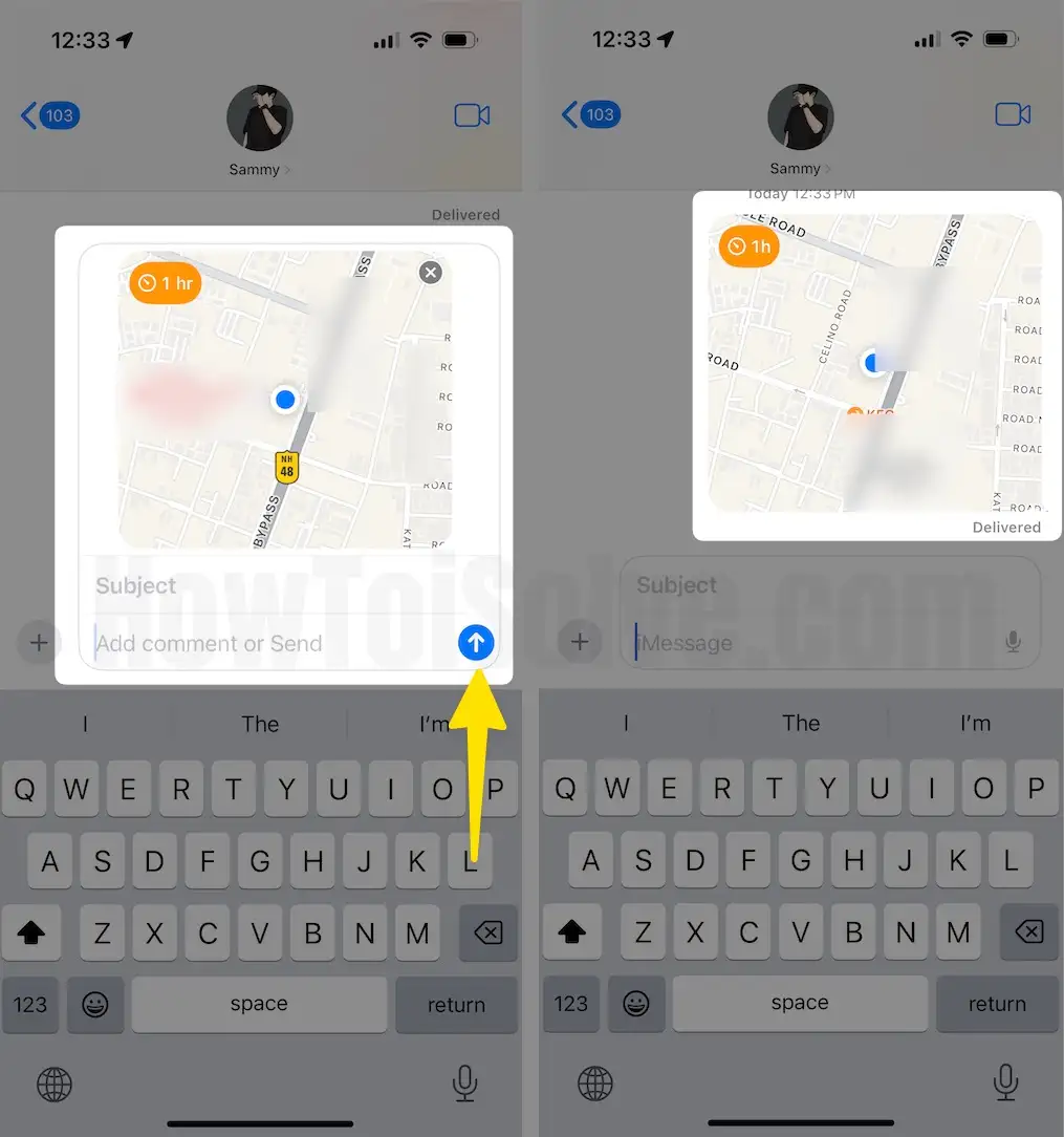 Click send blue button on iPhone