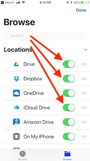 4 Включите Cloud Drive в приложении iOS 11 Files