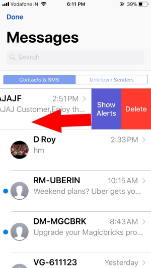 5 Unhide or Show SMS Alert conversation in iOS 11 on iPhone and iPad