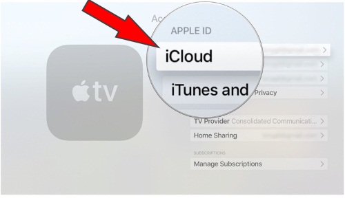 Click on iCloud on Apple Tv Settings