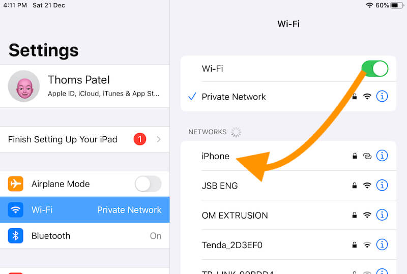 Enable WiFi and connect personal hotspot device-2