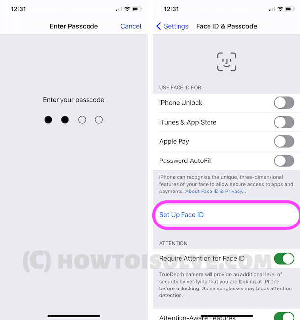 Start Setup Face ID Process on iPhone