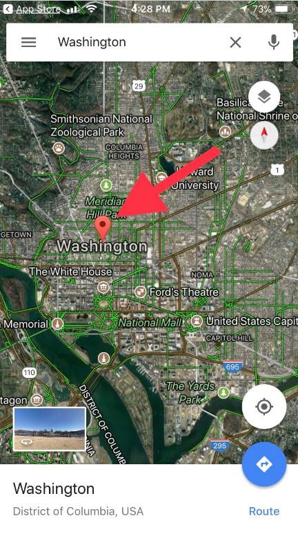 touch and hold on anywhere on the Map to make a red pin on iOS Google Maps iPhone ipad