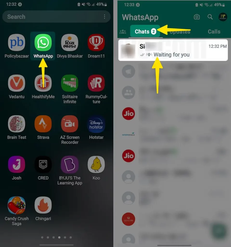 Launch the whatsapp tap on chats select content on iPhone