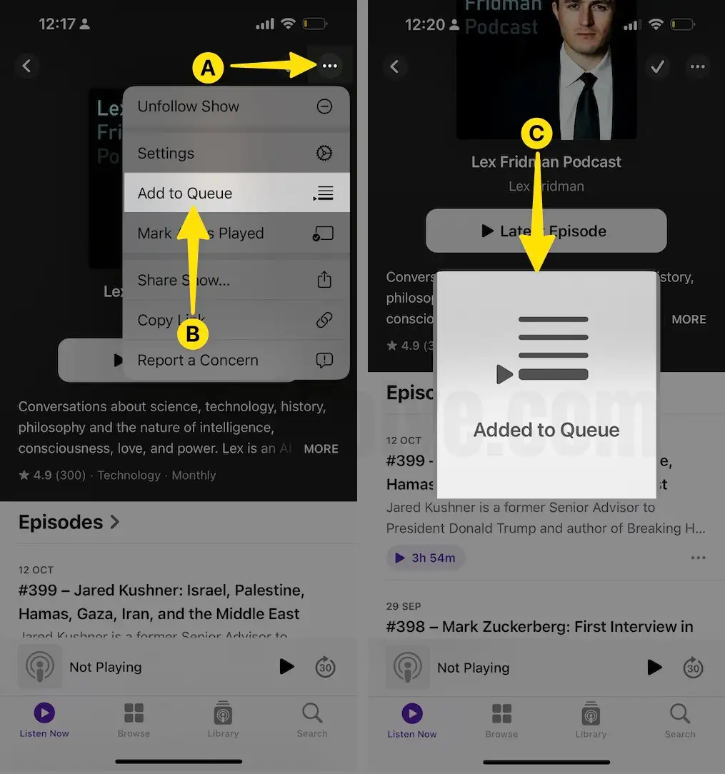 Select More Tap Add to Queue On iPhone