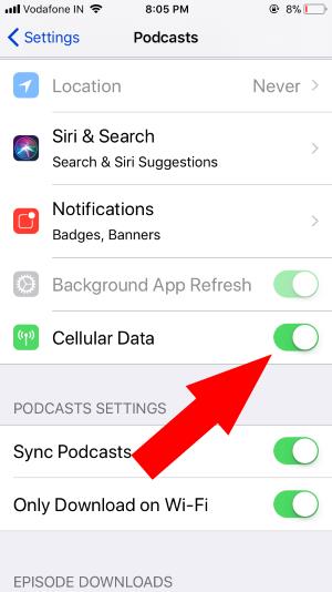 14 Stop Cellular Data use on iPhone podcasts