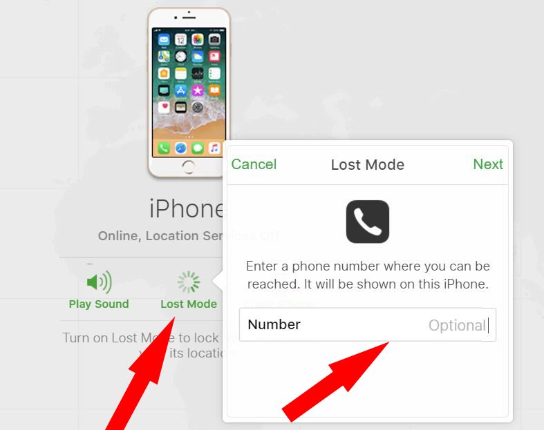 2 Enter number for lost mode screen