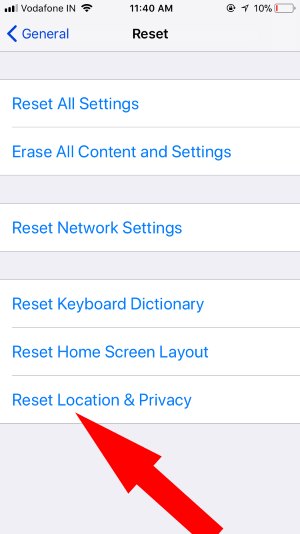 5 Reset Location & Privacy on iphone settings