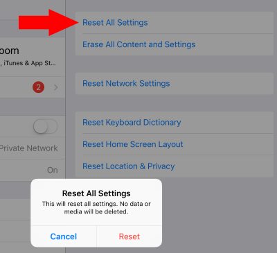 5 Reset all iPad Settings