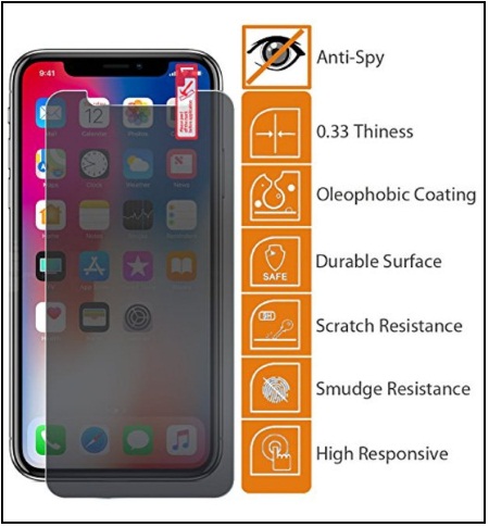 Best Anti Scratch iPhone X Anti-Spy Glass Screen Protector