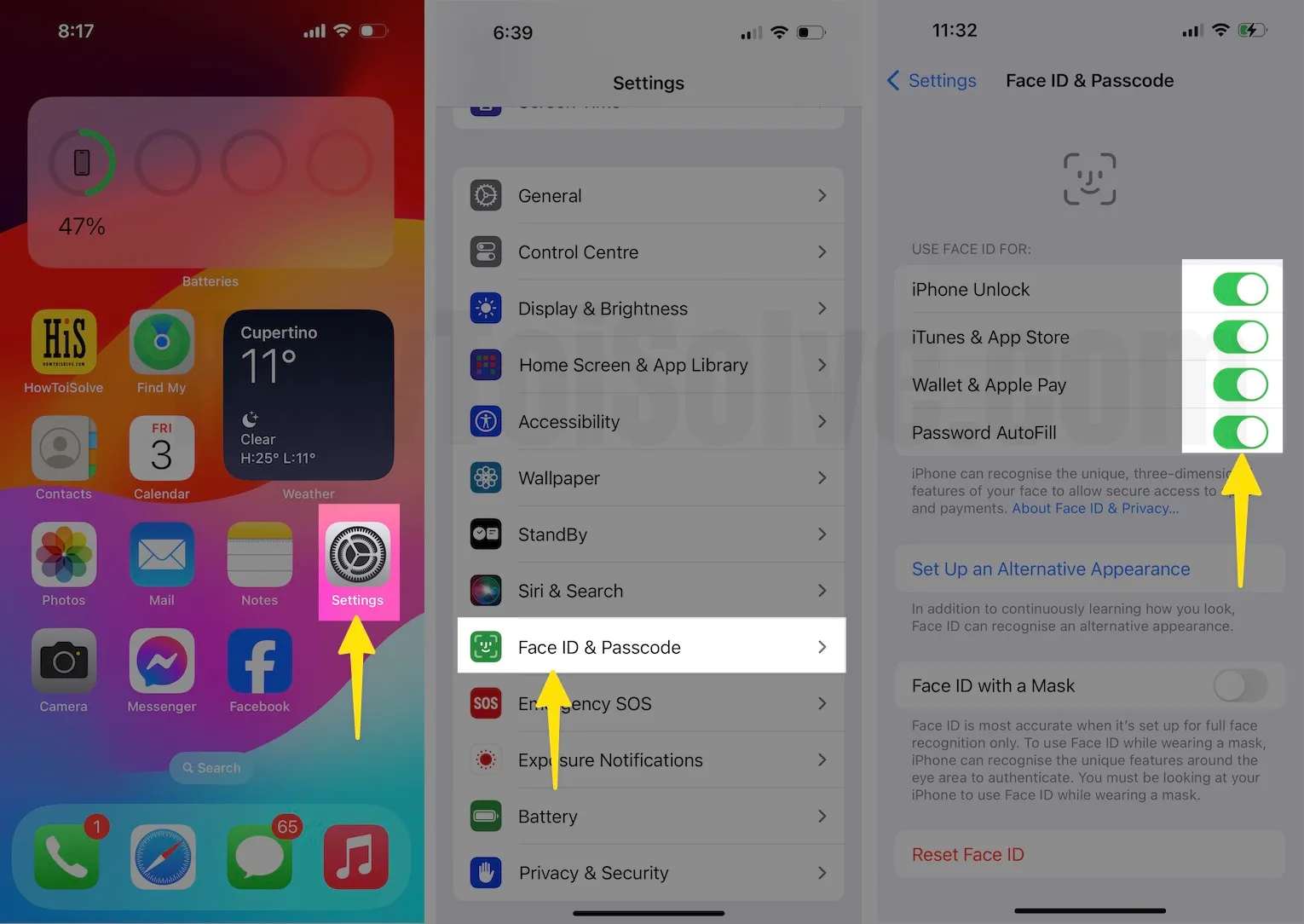 Open Setting and Select Face ID & Passcode then Enable Face ID For Services On iPhone