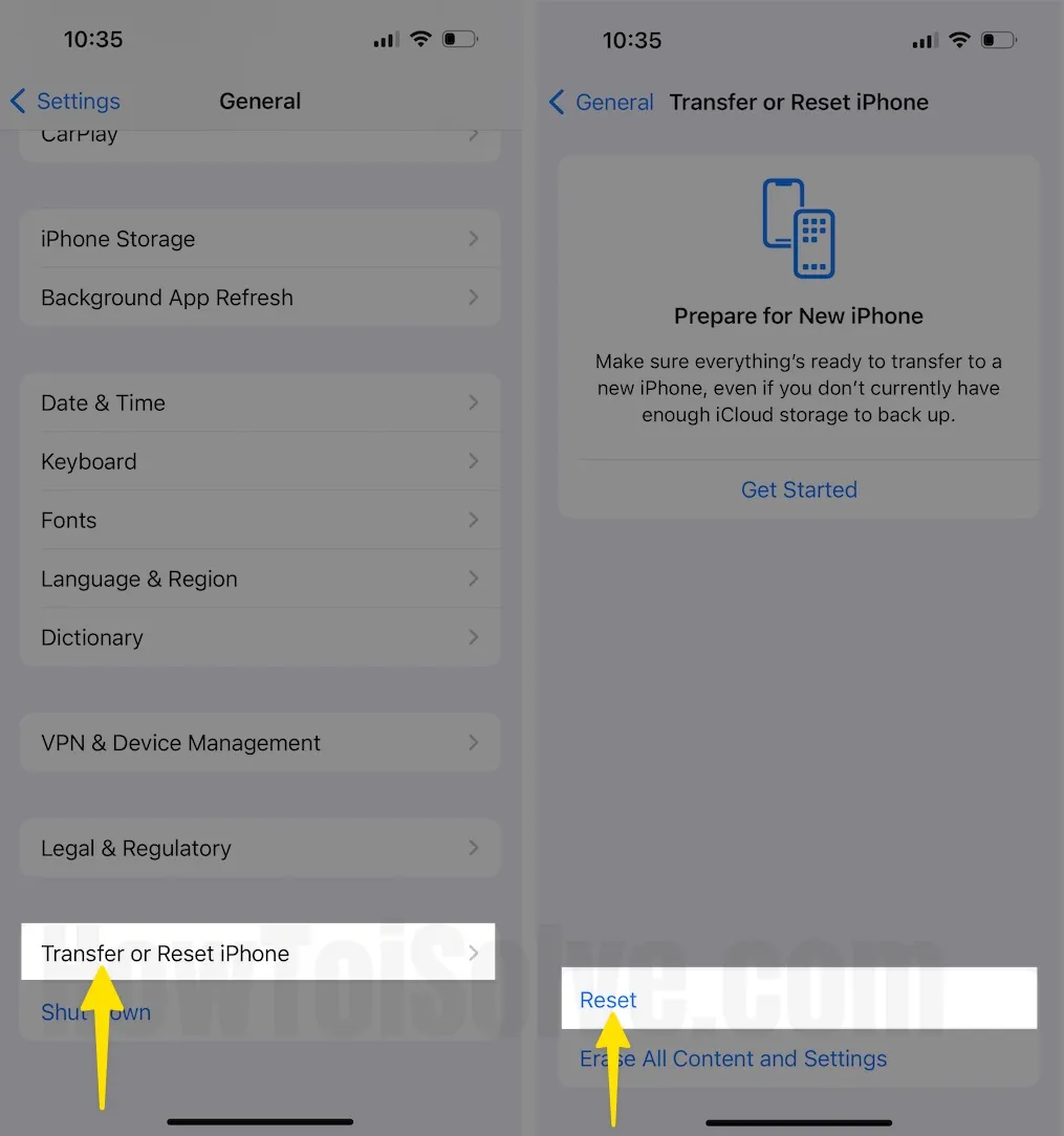 Select Transfer or Reset iPhone Click Reset On iPhone