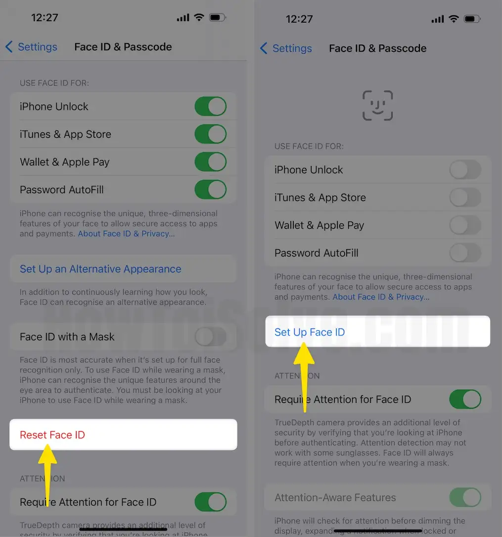 Tap on Face ID and Again set up Face ID On IPhone