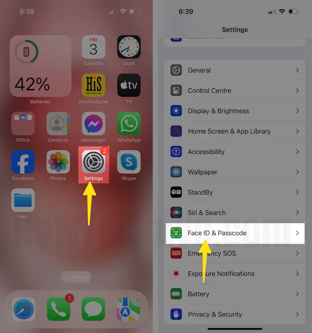 Open Face ID & Passcode Settings on iPhone