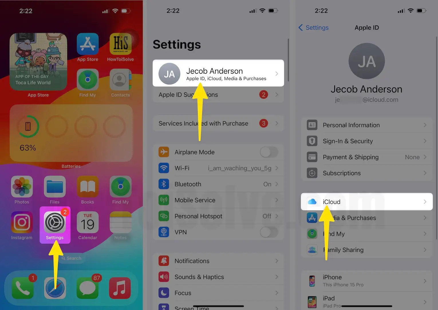 Launch the settings app tap on apple id profile name click iCloud on iPhone
