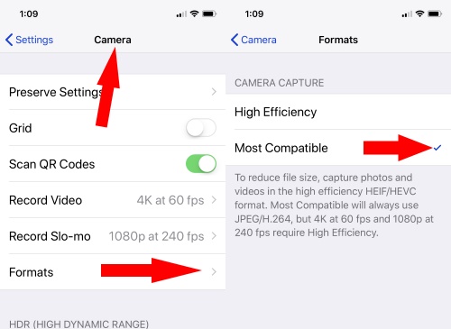 2 Change Media File Format on iPhone Settings