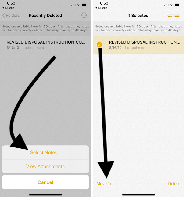 Select Notes from iPhone notes app and Recover it