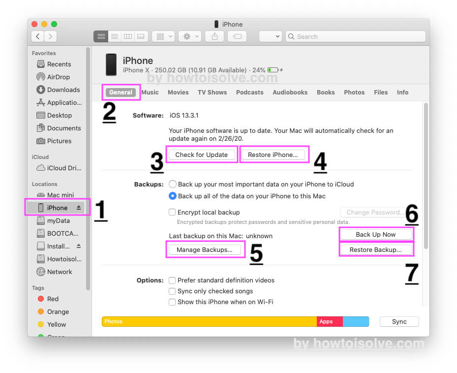 iPhone on Finder Mac