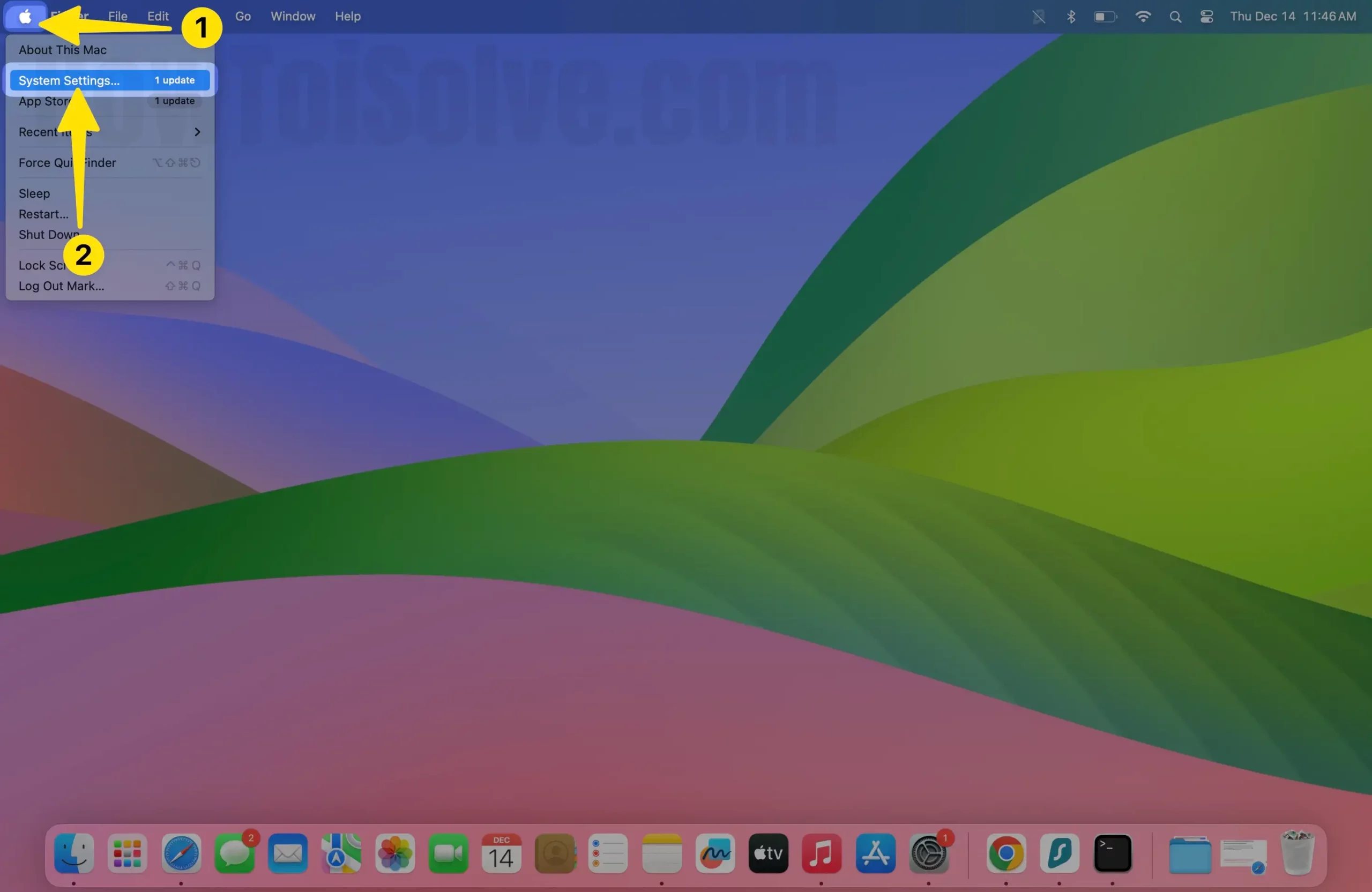 Launch the apple logo select system settings... on mac
