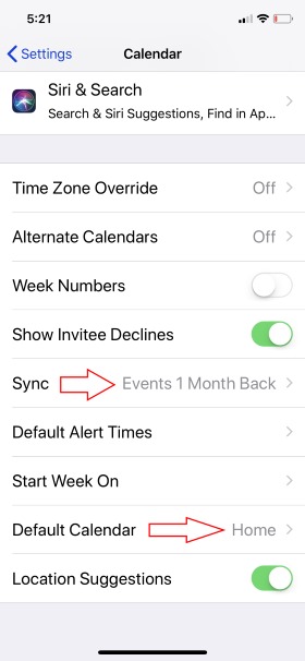 2 Начните синхронизировать событие и настройку календаря по умолчанию для iPhone