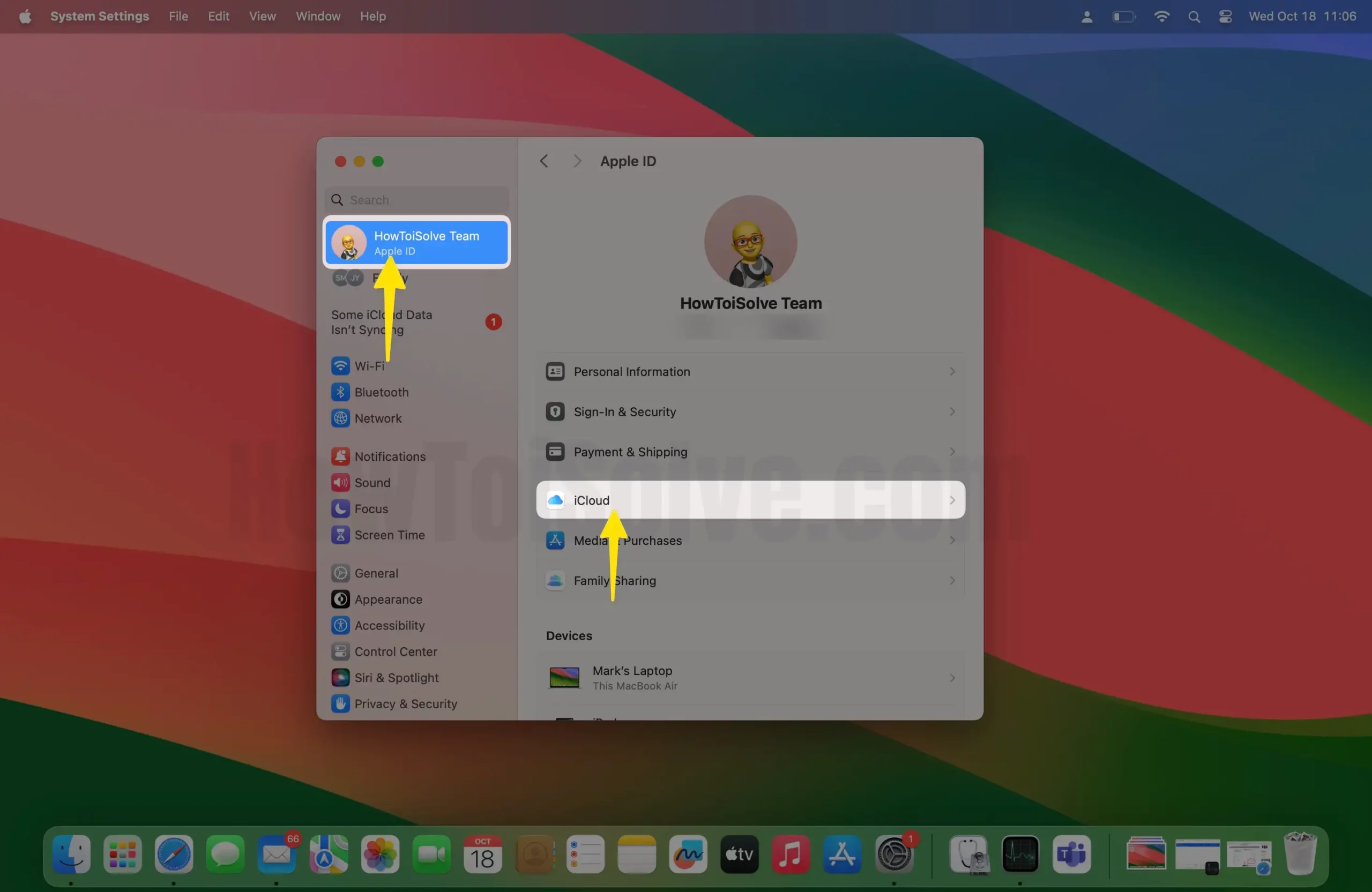 Click Apple ID Name Select iCloud On Mac