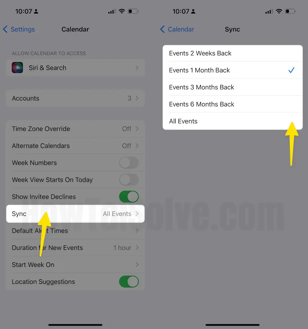 Click Sync Check Events 1 Month Back On iPhone
