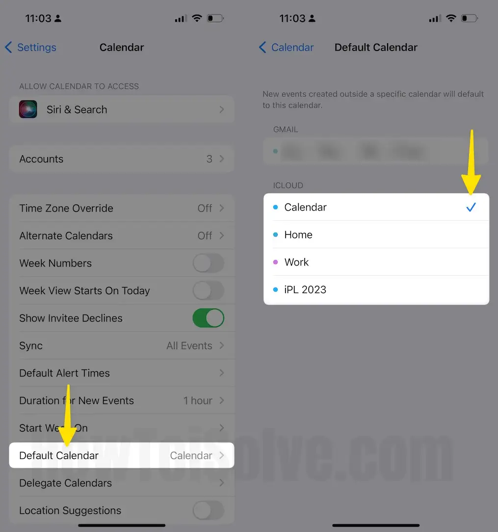 Select Default Calendar Tap Calendar On iPhone