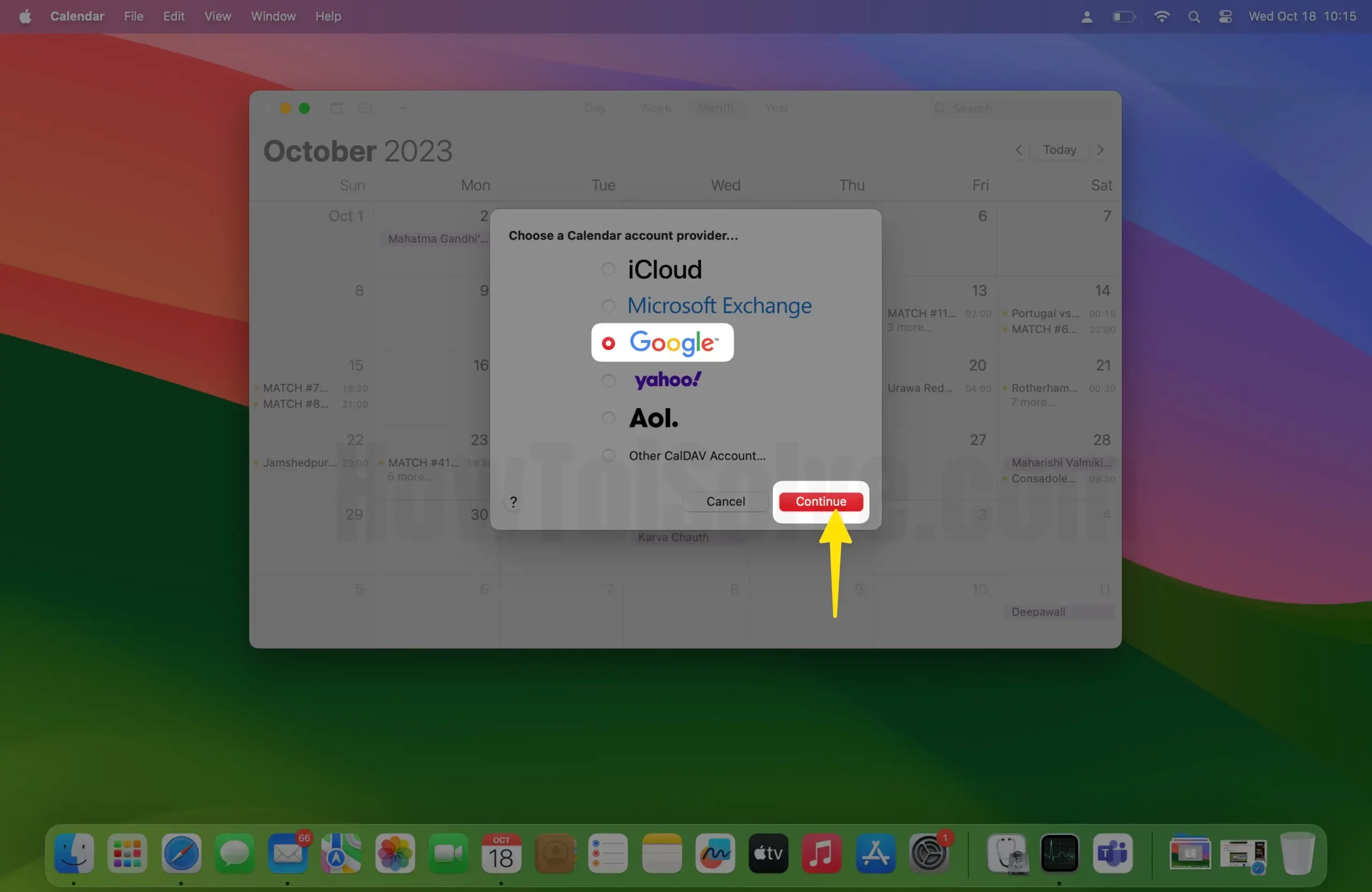 Select Continue On Mac