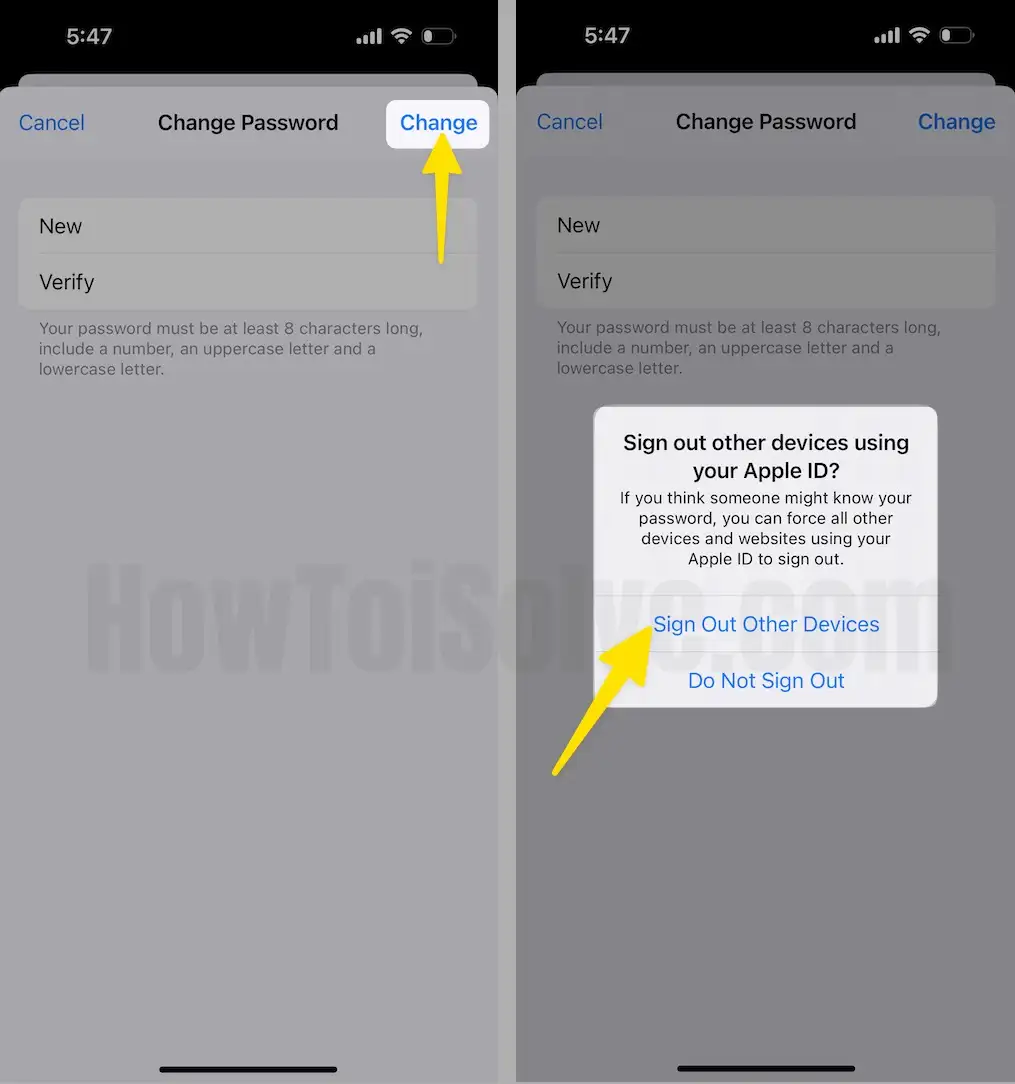 Click Change Choose Sign Out Other Device On iPhone