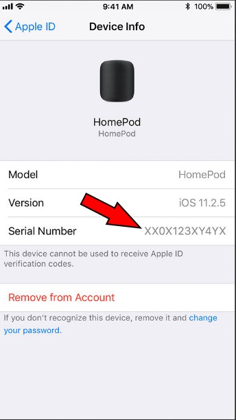 How to iCloud settings to get HomePod Serial Number