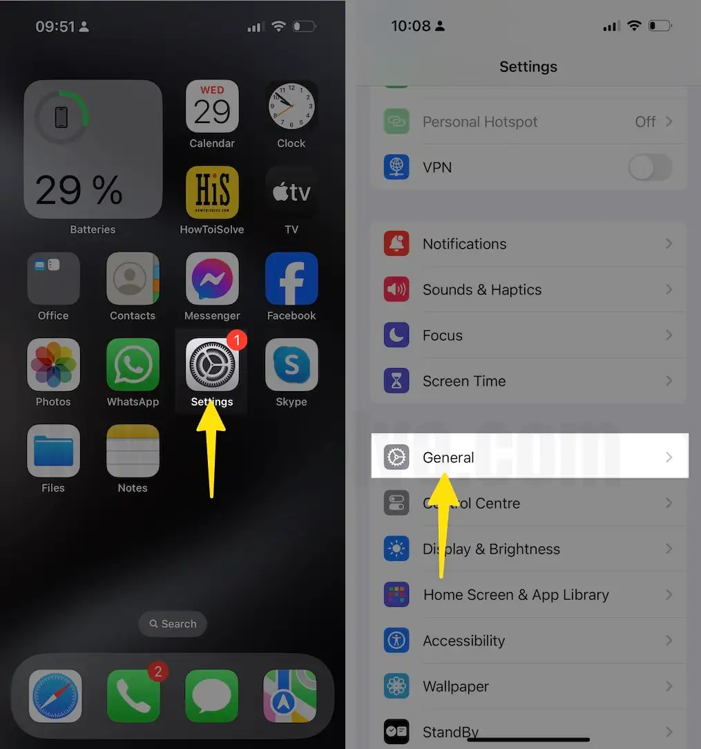 Open Settings Select General on iPhone