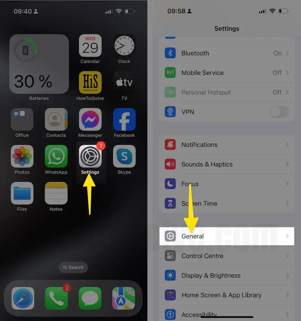 Open Settings Select General on iPhone