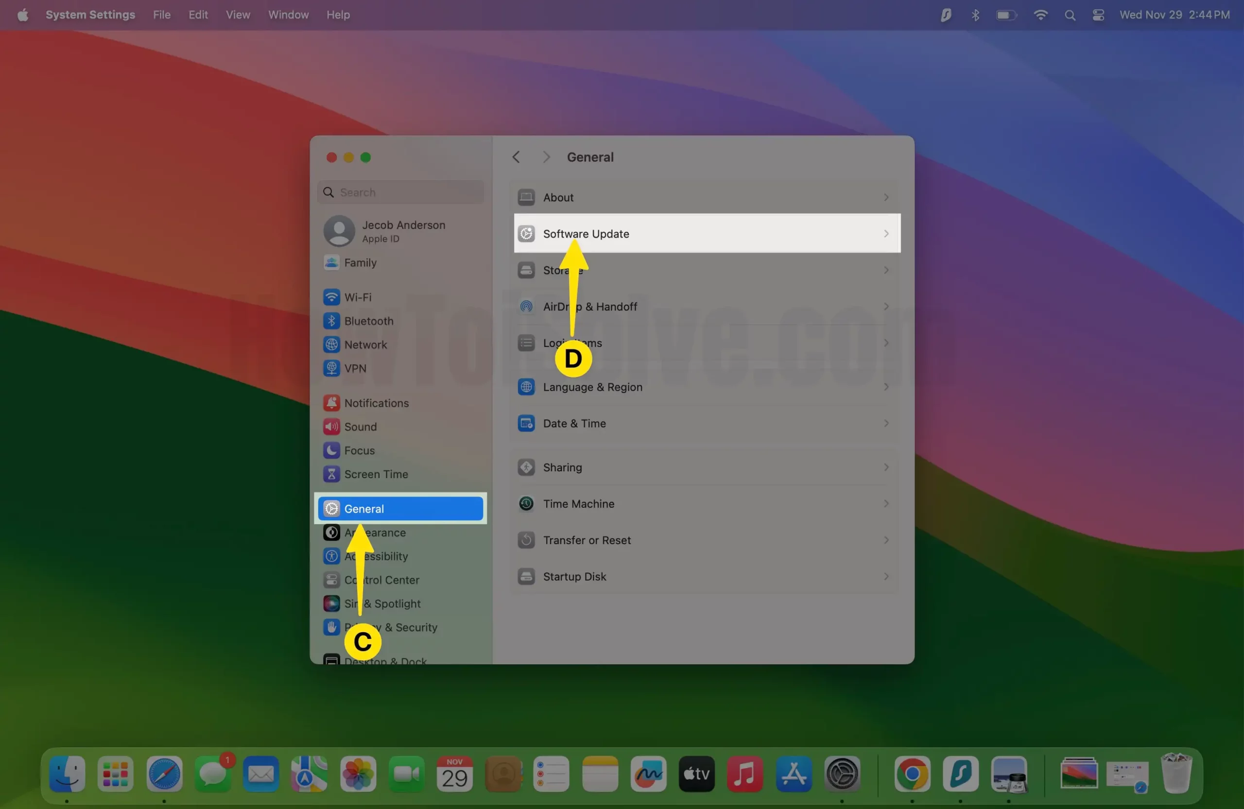 Choose General Tap Software Update on Mac