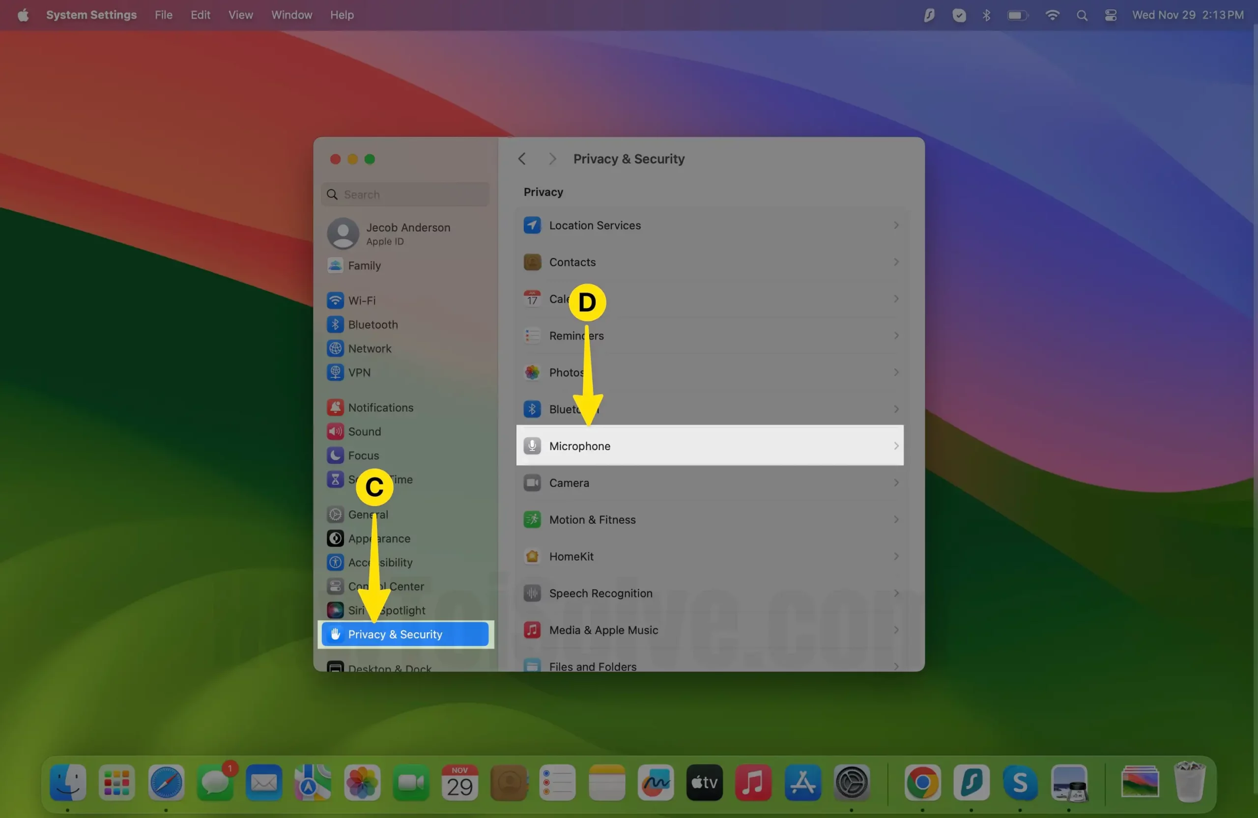 Choose Privacy & Security on Mac