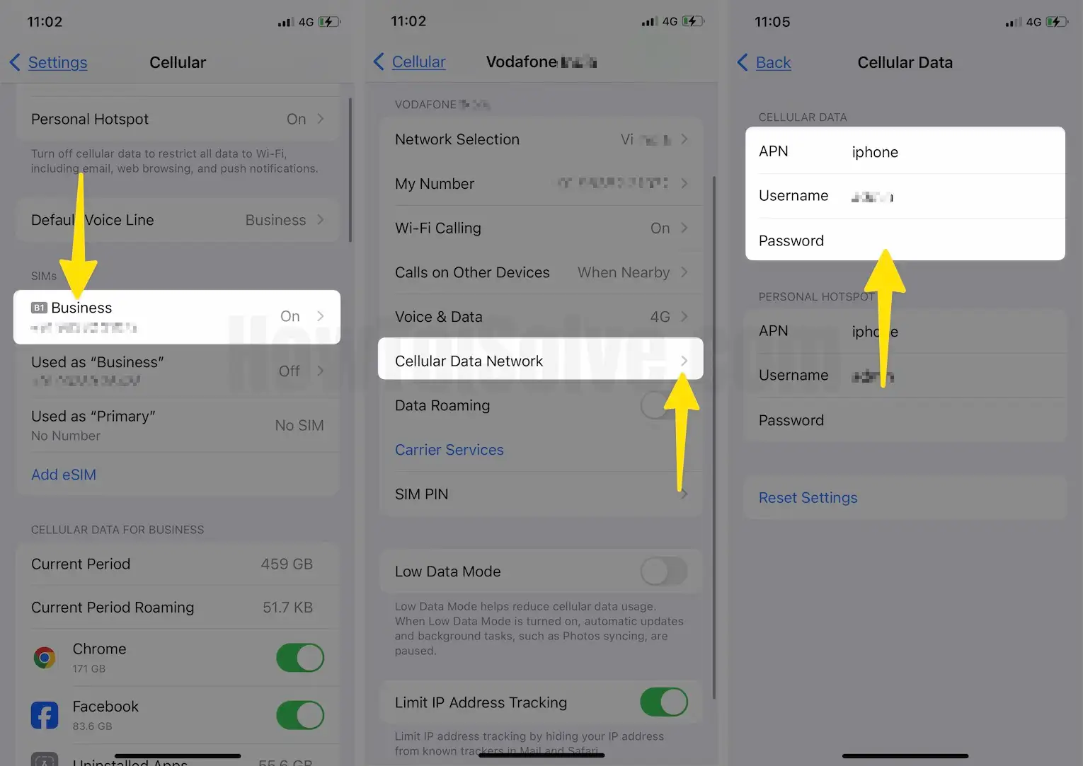 Choose the SIM Select Cellular Data Network on iPhone
