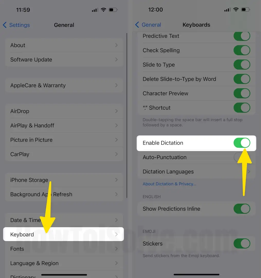 Click keyboard turn on Enable Dictation on iPhone