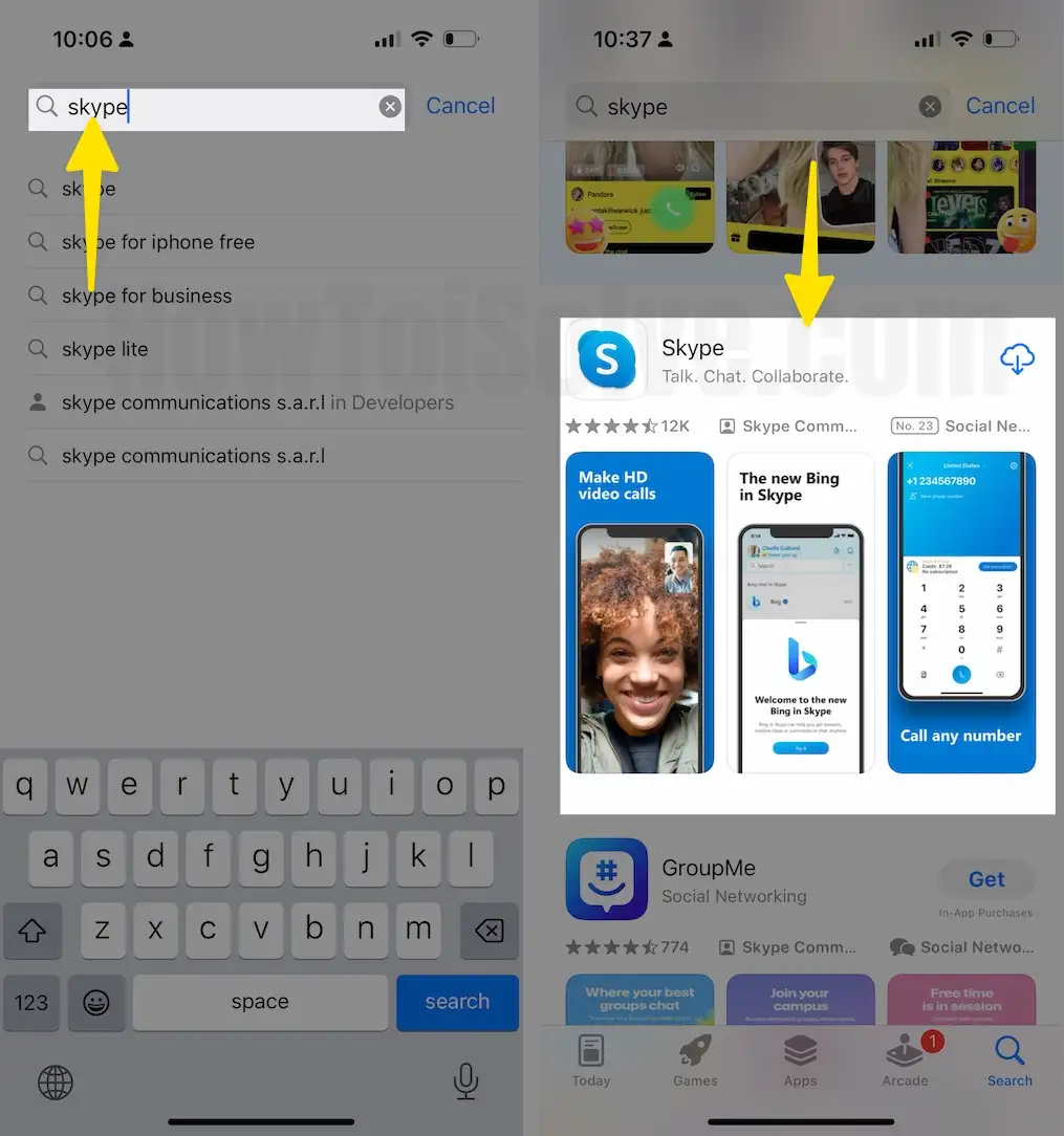 Search Skype to Download on iPhone