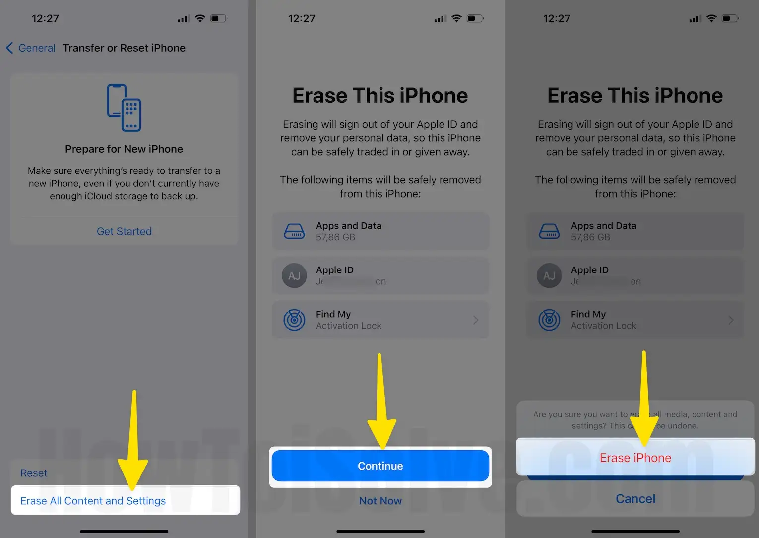 Select Erase All Content and Settings tap on continue choose erase iPhone on iPhone