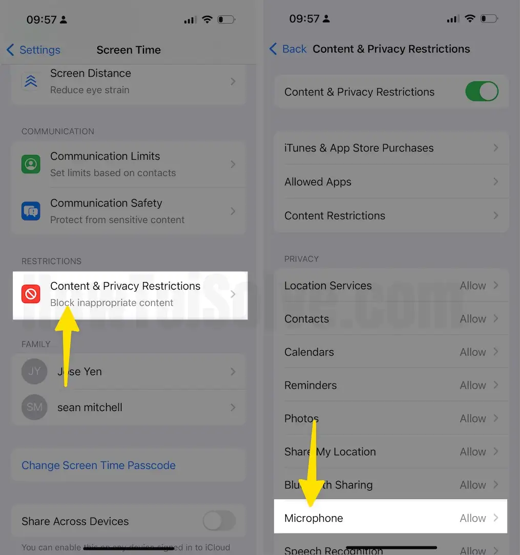 Tap Content & Private Restrictions Select Microphone on iPhone